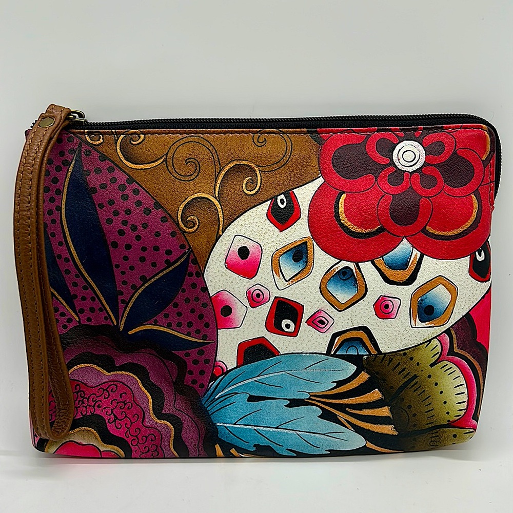 Anuschka Anna Hand Painted Floral Wristlet Purse Bag - Picture 1 of 5